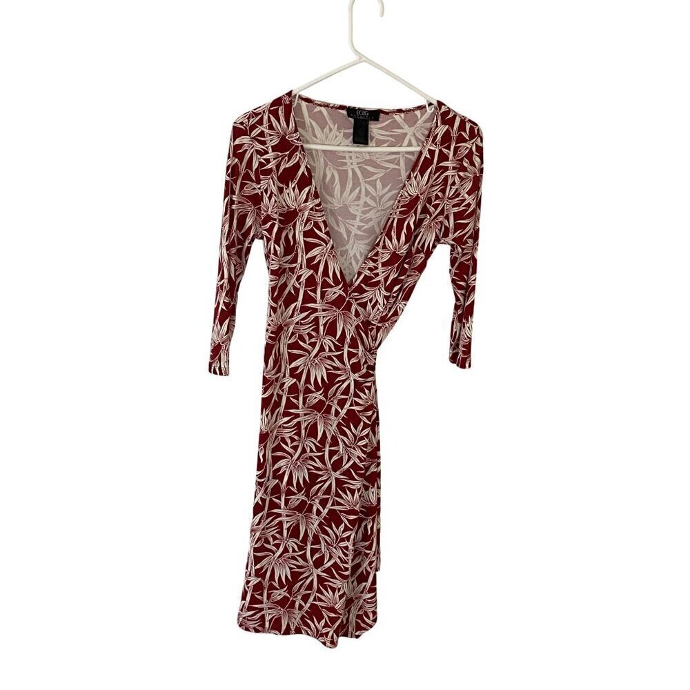 BCBGMaxazria Women's Palm Print Wrap Long Sleeve Dress - Small